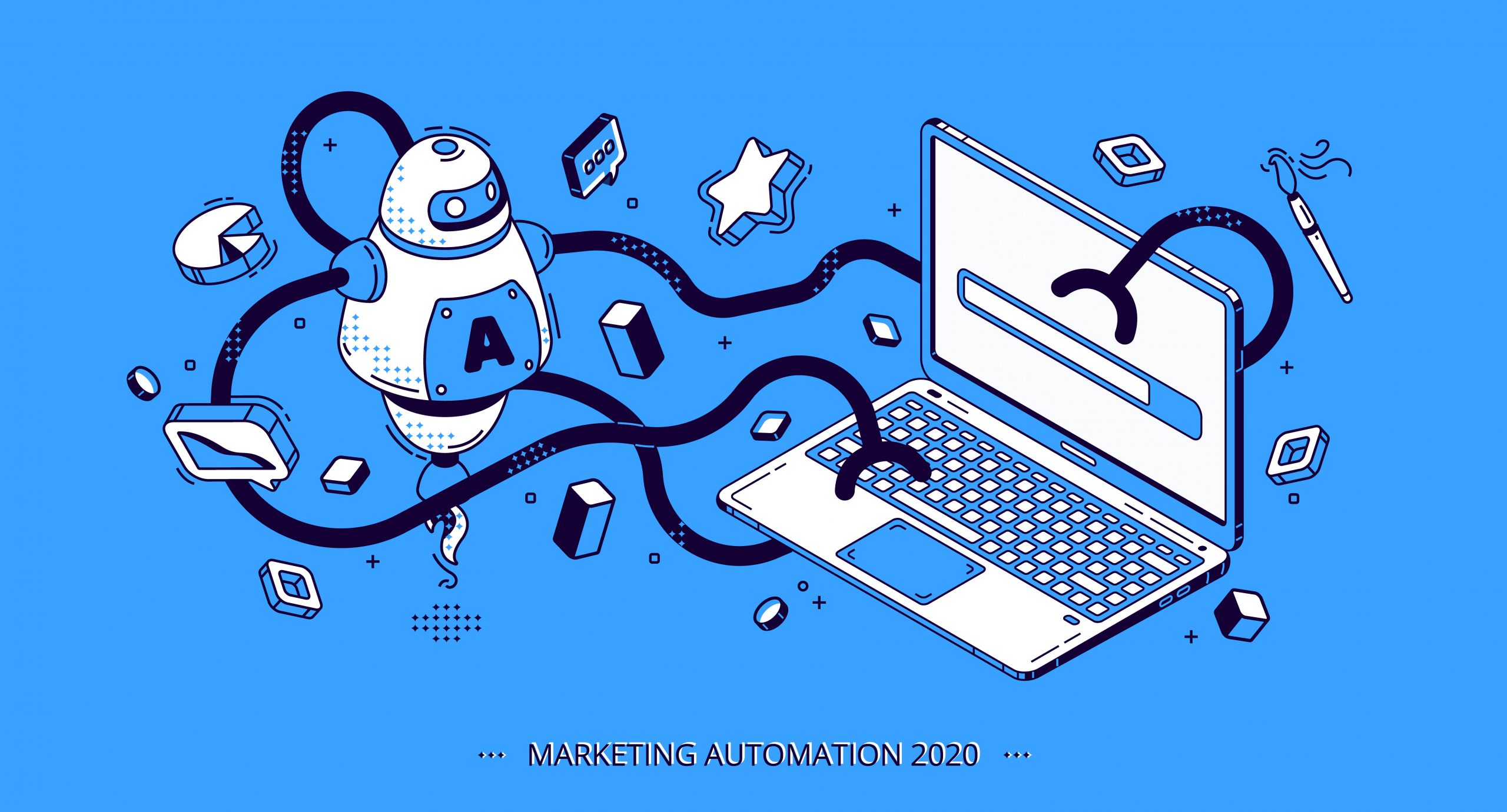 Marketing automation 2020 isometric banner, SEO